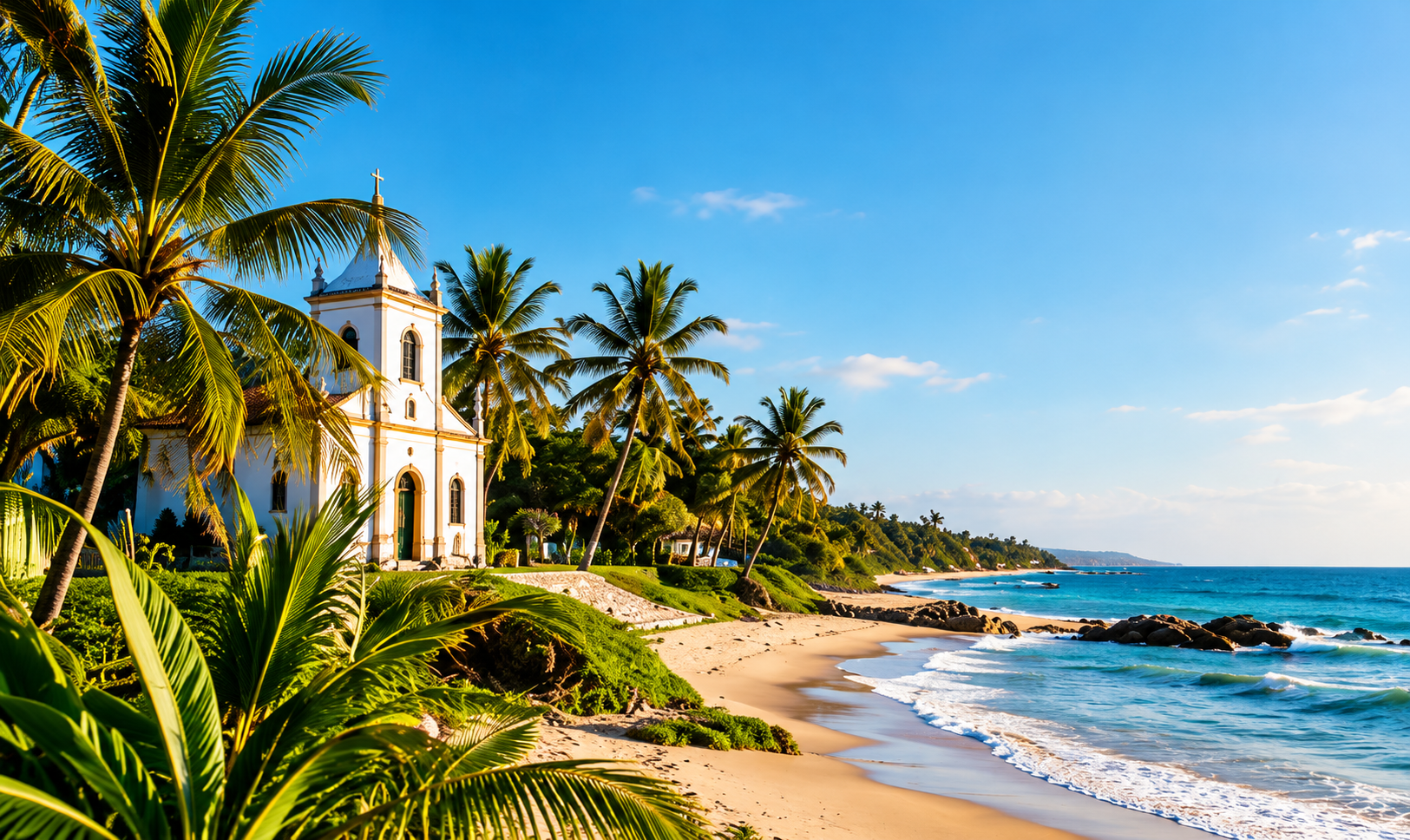 Igreja e praia de Porto Seguro
